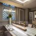 Aleph Rome Hotel lobby bar in Rome with marble counter, steps, and elegant seating
