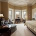 The College Club of Boston guest room with king bed, sitting area, and bay windows in Boston